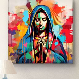 Livin'luxe Blue & Orange Mother Mary Canvas Wall Art-picture-14
