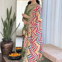 Moda Rapido Floral Embroidered Sequinned Kurta With Trouser & Dupatta image 2