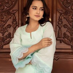 Pomcha Notch-Neck Pure Cotton Kurta With Trousers-image-49