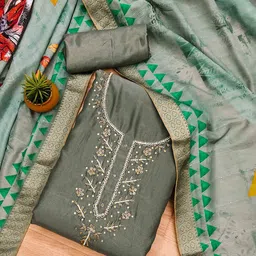 DIVASTRI Floral Embroidered Beads and Stones Unstitched Dress Material-image-24