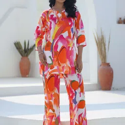FLAVIA CREATION Abstract Printed Pure Cotton Sweetheart Neck Top & Trousers-picture-48