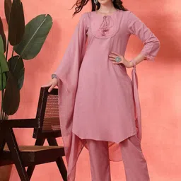 Nayam By Lakshita Floral Yoke Design Tie-Up Neck Kurta with Trousers & Dupatta-picture-43