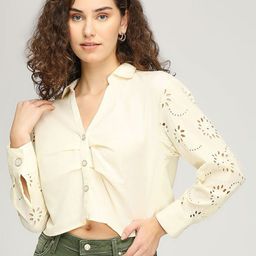 IZEL Cotton Schiffli Cotton Shirt Style Crop Top-image-95