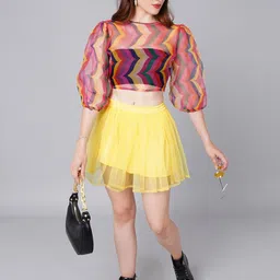 Moda Rapido Geometric Print Puff Sleeve Crop Top-image-52