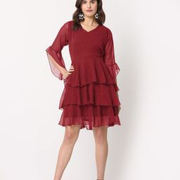 FLOREOS Women Bell Sleeve Ruffled Georgette Fit & Flare Dress-image-80