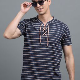 BLUE ARC Men Striped V-Neck T-shirt-image-83