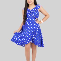 BEING NAUGHTY Girls Polka Dot Printed Shoulder Straps Asymmetric Hem Fit & Flare Dress-image-30