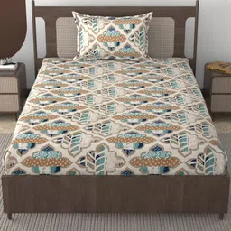 FURNOFY Multicoloured Ethnic Motifs Skin-Friendly Single Bedsheet with 1 Pillow Covers-picture-41