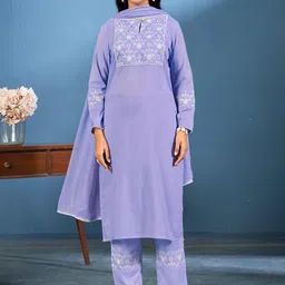 Laxmipati Women Floral Embroidered Pure Cotton Kurta with Trousers & With Dupatta-image-91