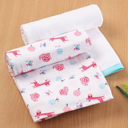 Babyhug 3 in 1 Premium Baby Cotton Muslin Wrapper Cum Swaddle Giraffe Print Pack of 2 - Pink-16