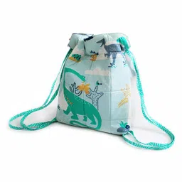 Silverlinen Quilted Cotton Drawstring Bag Dinosaur Print - Blue-picture-16