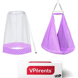 VParents Polka Dots Baby Swing Cradle with Mosquito Net and Spring - Purple-10
