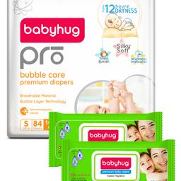Babyhug Pro Bubble care premium Tape Style Diaper Small (S) Size - 84 Pieces & Babyhug Premium 98% Water Baby Wet Wipes With Lid - 80 Pieces - (Pack of 2)-13