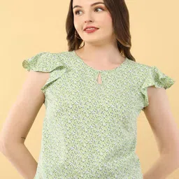 Ekika Women Floral Print Keyhole Neck Flutter Sleeve Top-image-31