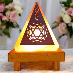GLOBAL AROMA Pink Himalayan Rock Textured Wood Contemporary Triangle Table Lamp-16