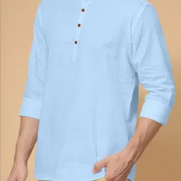 SHOPYCLICK Men Turquoise Blue Kurta-image-7