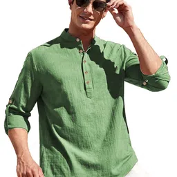 EdinWolf Men India Slim Fit Band Collar Solid Cotton Casual Shirt-image-89