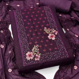 Peachmode Floral Embroidered Sequinned Georgette Unstitched Dress Material-image-31