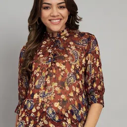 Amagyaa Floral Print Tie-Up Neck Top-picture-22