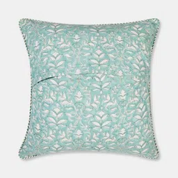 Fabindia Gulbagh Blue & Green Floral Printed Cotton Square Cushion Cover-16