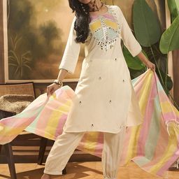 Sangria Floral Embroidered Straight Kurta & Trousers With Dupatta-picture-13