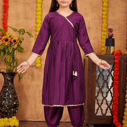 Muhuratam Girls Purple Pure Silk Kurta Sets-image-93