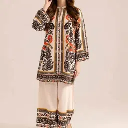 Jahal Fashion Women Floral Printed Mandarin Collar Straight Kurta with Trousers-36