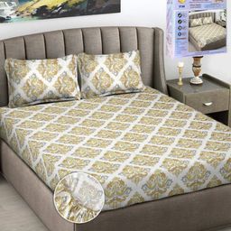 FABINALIV White & Yellow Ethnic Motifs 300 TC King Bedsheet with 2 Pillow Covers-image-57