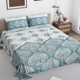 DREAM WEAVERZ Teal Green & White Printed Cotton 250 TC King Bedsheet Set 2.75 m x 2.55 m-image-78