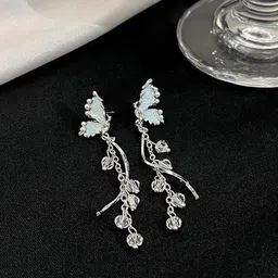 DressBerry Korean Silver-Plated Crystals Studded Contemporary Drop Earrings-56