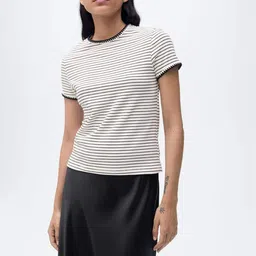 MANGO Women Contrast Stitch Striped T-shirt-image-101