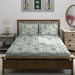 SWAYAM Ananda Grey Printed Pure Cotton 210 TC Fitted Queen Bedsheet Set 1.98 x 1.82m-image-55