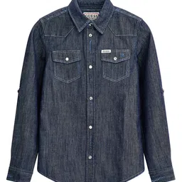 GUESS kids Boys Comfort Spread Collar Solid Cotton Relaxed Fit Casual Shirt-image-36