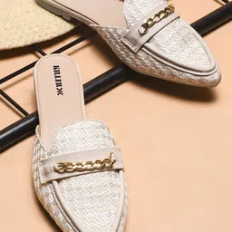 Killer Women Pointed Toe Ethnic Mules with Buckle Flats-49