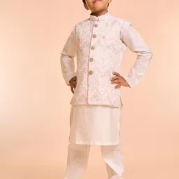 Manyavar Boys Mandarin Collar Straight Kurta With Pyjamas & Nehru Jacket-39