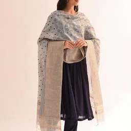 JAYPORE Polka Dots Printed Tasselled Silk Dupatta-picture-32