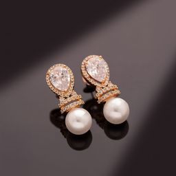 Voylla Sparkling Elegance Pearlaire American Diamond Contemporary Studs Earrings-image-22