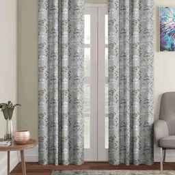 Aura Grey & White Set of 2 Floral Black Out Long Door Curtain-image-78
