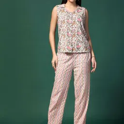 BAESD Floral Printed Sleeveless Cotton Katha Top With Trouser-image-6