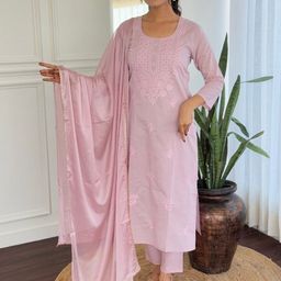 Moda Rapido Women Floral Embroidered Regular Pure Cotton Kurta Sets With Dupatta-picture-25