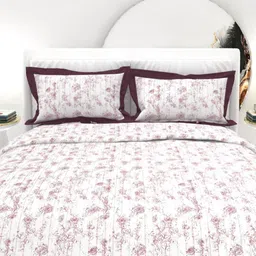 THE WHITE MOSS White And Pink Printed Cotton 300 TC King Bedsheet Set-2.75 m x 2.75 m-image-42