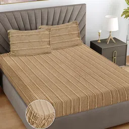 FABINALIV Beige Striped 300 TC Woollen King Bedsheet Set 2.5m x2.25 m-image-38