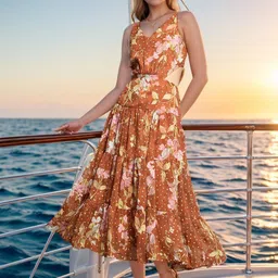 ZYNG Floral Print Georgette Fit & Flare Midi Dress-picture-13
