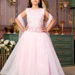 Sangria Girls Mirror Embroidered Net Lehenga Choli With Dupatta-image-55