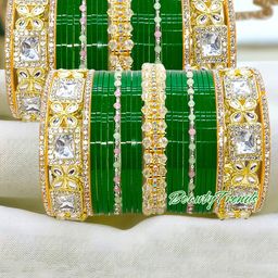 BeautyTrends Set Of 50 Gold-Plated Kundan Studded & Artificial Beaded Chuda Bangles-image-76