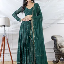 TIKODI Embroidered Sequinned Semi-Stitched Lehenga & Unstitched Blouse With Dupatta-picture-7