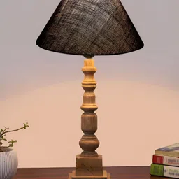 Devansh Blue Wood Bell Shaped Table Lamp-37