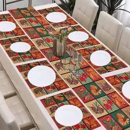 PRAKARTIK Set Of 9 Green & Red Printed Table Linen Sets image 1