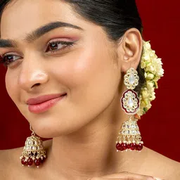 TEEJH Gold-Plated Dome Shaped Artificial Stones Studded and Beaded Jhumkas-61
