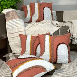 LUSHLYF Orange & White Set of 5 Quirky Square Cushion Covers-19